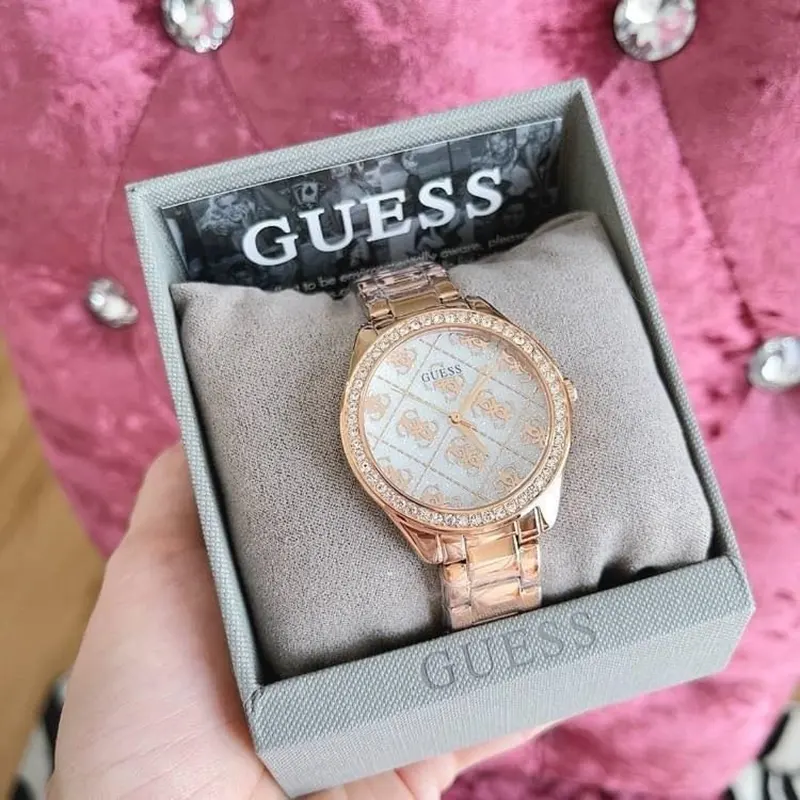 Guess Sugar White Dial Crystal Ladies Fashion Watch- GW0001L3